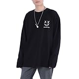 [uptoyou] ロングtシャツ メンズ 大きいサイズ 長袖tシャツ - 男女兼用 厚め 春向け ゆったり tシャツ 長袖 透けない 綿100 バックプリント オシャレ ロゴ ストリート 春夏 Clownface(L ブラック)