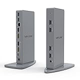 WAVLINK USB3.0ドッキングステーション/縦置き/Windows および Mac 用 - デュアルモニター HDMI DVI ポート ギガビット イーサネット（4ｘUSB3.0、2ｘUSB-C、1ｘLAN、2ｘHDMI&DP、オーディオ+マイク共用ポートも付きます。）★注意：Windows 10、8、7、XPシステム、MAC OSの10.6 10.13.3まで対応可能。