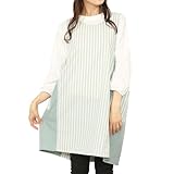 NISHIKI[ニシキ] エプロン レディース かぶるだけ 可愛いシルエット 綿ポリ シワになりにくい ロング丈 ポケット付き (ｸﾞﾘｰﾝｽﾄﾗｲﾌﾟ:J/ML/ka2203)