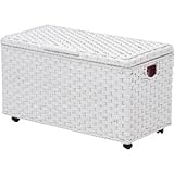 ラタンバスケット(収納ケース) 幅75cm×奥行38.5cm×高さ43.7cm アジャスター/内布付き RUD-1801WH ホワイト(白)【代引不可】 生活用品 インテリア 雑貨 インテリア 家具 収納家具 その他の収納家具 [並行輸入品