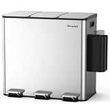 Lovewind 3×20L キッチンゴミ箱 蓋付き 3コンパートメント ステンレス製ゴミ箱 取り外し可能なインナーバケツ付き キッチン/ホームオフィス用大型ゴミ箱 サイレントクローズ トリプルリサイクルペダルビン マグネットステッカー5枚付き バッグ収納ラック付き シルバー