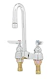 T&S Brass B-0874 Deck Mount Lavatory Faucet with 4-Inch Centers, Rigid Gooseneck, Aerator and 1/2-In