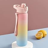 TSQIBU ボトル 水筒 1000ml 大容量 ポータブルストロースポーツウォーターボトル BPAフリー プラスチックウォーターボトル 大人 女の子 男の子 アウトドア スポーツ 登山用 キャンプ ランニング ジム ハイキング 自転車 (1000ML,Pink)