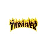 スラッシャー THRASHER スケボー ステッカー USAモデル FLAME LOGO 3色 14cm x 26cm NO07 (ブラック)