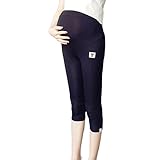 greenleafbaby マタニティ レギンス パンツ 7分 リブ 綿 素材 産前産後 妊婦服 (ブラック, Ｍ)