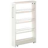 ぼん家具 隙間収納 10cm キッチンワゴン スリム キャスター付き すき間ラック ロ―タイプ 冷蔵庫横 収納 キッチン 洗面所 省スペース ホワイトウッド