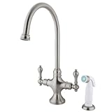 Kingston Brass KS1768AL Vintage Classic Kitchen Faucet with White Sprayer, Satin Nickel [並行輸入品]