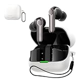 For Earfun Air Pro 4+ ケース カバー KONXISA Earfun Air Pro 4+ 用 シリコン ケース 耐衝撃 防水防塵 ウォッシャブル （カラビナ付き+ストラップ付き ） 着用しやすい 装着充電可能 持ち運びがしやすい（ホワイト）