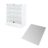 【福袋】【地球家具】コレクションラック「ワイド」新シリーズセット 幅83cm 奥行39cm 【正規品】[鍵付きコレクションケース] [耐震]（開き戸 ロータイプ本体+背面ミラー1枚セット） ホワイト