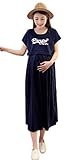 授乳用ワンピース マタニティドレス ３色展開 Lサイズ～3XLサイズまで ２ピース風 春夏物 レディースファッション ゆったりめ ロング丈 ノベルティ付属 BRZ0430 (2XL, ネイビー)