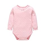 Feidoog ベビー服 新生児 ガールズ ロンパース 長袖 無地 ボディースーツ カバーオールコットン 綿100% 肩ボタン リボン ピンク 0-6M