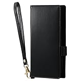 エレコム スマホケース 汎用 マルチケース Lサイズ ソフトレザー 手帳型 マグネット開閉 スライド式 スタンド機能 4つのカードポケット ハンドストラップ付属 ブラック P-07PLFY4BK