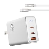 Panashield 65W PD充電器 type-c usb 急速充電器 3ポート【240W タイプC 亜鉛合金 ケーブル付属1.5M・業界超ミニ・超軽量・液晶表示】USB-Cx2 USB-Ax1 3台同時使用可能 GaN窒化ガリウム技術 PSE認証済 コンパクト iPhone/Android/Galaxy/iPad/MacBook Air/ノートPCなど機器対応 ホワイト