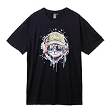 [NYARO] 猫 Tシャツ メンズ 猫柄 綿 半袖 ミュージック 音楽 ネコ プリント 夏服 (M)