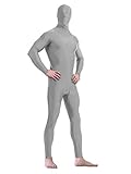 Sheface Adult Spandex Long Sleeve Bodysuit Costumes (X-Large, Light Gray)