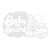 ホワイト（白） Baby on Board〈ショベルカー shovel car 乗物〉ステッカー 窓ガラス用シールタイプ 車 キッズ 子供 後ろ妊婦 安心...