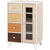 北欧風 キャビネット/収納棚 【ホワイト】 幅59cm 引き出し4杯 天然木/脚部・取っ手 可動式棚板 『ウッドグラデーション』