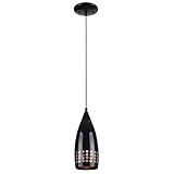 Westinghouse 6100900 Contemporary One-Light Adjustable Mini Pendant with Handblown Black Glass Shade
