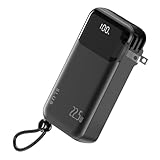 SLuB モバイルバッテリー 10000ｍAh 大容量 3in1 ACアダプター付き 折畳プラグ コンセント一体型 4台同時充電可能 Type-C出力/入力22.5W ２本ケーブル内蔵 安全保護機能搭載 LCD残量数字表示 機内持ち込み可能 便利 軽量ios/Android対応 ブラック