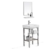 Kirnuo洗面器セット 洗面台 ガーデンシンク キッチンシンク 洗面台 洗面台 セラミック シンプルなシンク付き洗面化粧台、セラミック洗面台付きスペース アルミニウム製洗面化粧台コンビネーション ステンレススチールスタンド、排水溝付き洗面器、収納エリア、ガレージ自立型シンク、スタンド付きガーデンシンク (L50xW35xH80cm With Wall Mirror)