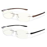 老眼鏡 リムレス ふちなし ツーポイント ブルーライトカット ＵＶカット (ブラック +1.00) 東レ トレシー クリーニングクロス セット