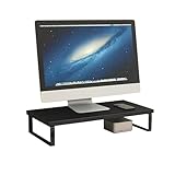 全ブラック モニター台 机上台 パソコン台 PC台 卓上 人間工学デザイン 机上整理 キーボード収納 スマホ収納 プリンター台 ディスプレイ台 耐荷重30kg モニター/ノートパソコン/プリンター 幅30*奥行20き*高さ9.5cm）