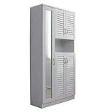 シューズボックス 下駄箱 ミラー付 ルーバー扉 90cm幅 大型 ルーバーシューズボックス 収納棚 壁面収納 ロッカー 木製シェルフ 多目的収納ラック マルチラック ホワイト CPB016-WH J-Supply