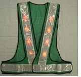 赤色LEDベスト　V60型（テープ幅60㎜）　５着セット　グリーンメッシュ×白銀色テープLED-GW