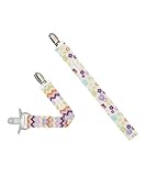 Girls Pacifier Clip Set of 2 in Purple & Orange Flowers and Chevron by Polka Dot Moon