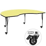 Flash Furniture Mobile 48 by 96-Inch Kidney Shaped Activity Table with Yellow Thermal Fused Laminate