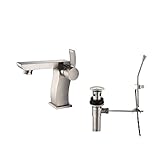 Kraus KEF-14601-PU16BN Sonus Single Lever Basin Bathroom Faucet and Pop Up Drain with Overflow Brush