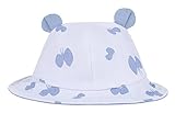 (コ-ランド) Co-land ベビー ハット つば広 赤ちゃん キッズ帽子 子供サンバイザー バケットハット 耳付き 小柄 あご紐 男の子 女の子 UVカット キャップ ブルー