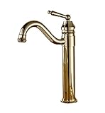 ヴィンテージゴールド浴室洗面化粧台シンク蛇口真鍮仕上げTall注ぎ口注ぎ口アーチ型デザインデッキマウント蛇口ミキサータップ