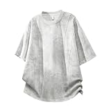 [foveitaa] tシャツ メンズ 夏服 タイダイ T シャツ 半袖 冷感 涼しい アイスシルク ひんやり 大きいサイズ ゆったり 吸汗速乾 薄手 通気性 快適 カジュアル シンプル オシャレ 無地 サマー 服 ユニセックス トップス light grey-L
