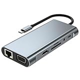 USB C ハブ 11-in-1 アダプタ デュアル HDMI/VGA 対応 4K@30Hz PD 100W 高速データ転送 ギガビットLAN AUX搭載 ドッキングステーション Type-C MacBook Pro/Air iPad Pro Windows Chromebook Dell XPS 他多デバイス対応 在宅/オフィス/クリエイティブワーク