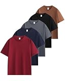 [SHOREKEEPER] 6.8OZ tシャツ メンズ 半袖 綿100% 5枚組 プレミアム インナーシャツ ゆったり ティーシャツ 丸首 無地 抗菌防臭 肌着 オールシーズン 複数色選び 男女兼用 (JP, アルファベット, 2XL, ダーク5色(ブラック × ダークグレー × ネイビー × ワインレッド × コーヒー))