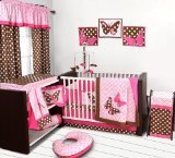 Butterflies pink/chocolate 10 pc Crib Set Bumper free by Bacati