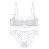 [Guoeappa] 魅力シースルーランジェリー レース ブラジャー ショーツセット セクシー パッド無し素肌に透け感 薄い 女性下着 レディース 上下セット(ホワイト,75D)