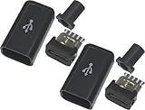 オーディオファン microUSB メス コネクタ 自作キット ハウジング ・ ケーブルガイド付き ブラック 2個