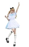 [YU-YU] メイド服 コスプレ 衣装 メイド 定番 3点セット 仮装 コスチューム こすぷれ 可愛い 男ウケ レディース ハロウィン 大きいサイズ エプロン ドレス 女装 学園祭 (S, ブルー)