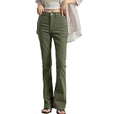 [Teddy] デニムパンツ レディース ストリート フレア ジーパン ストレッチ 薄手 ハイウエスト 春夏秋 pants459 (S, カーキ)