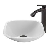 VIGO Square Shaped White Phoenix Stone Vessel Sink and Linus Vessel Faucet with Pop Up, Antique Rubb