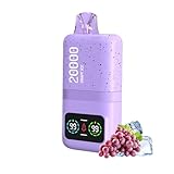 【20000回吸引可能】使い捨て電子タバコvape【金属調メタリック塗装工艺】ベイプ デュアルモード調整可能 バッテリー&リキッド残量表示 600mah Type-C充電可能本体 LEDディスプレイ搭載 爆煙スターターキット 持ち運び 水蒸気タバコ 禁煙 ニコチン タール無し (グレープアイス)