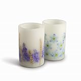 FLOWER EMBEDDED WAX Candles Set of 2 LED Lights Timer Switch Set of 2 NEW Spring by Gerson