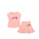 powerya　子供服　ガールズ　２点セット　ｔシャツ　スカート　綿　夏　半袖　超可愛い　2－7才　3色　５サイズ選択 (100, ピンク)