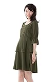 Sweet Mommy キャンディースリーブ ぺプラムワンピ 授乳口付き さらさらストレッチ素材 ポケット付き ワンピース 春 秋 産前産後 授乳服 マタニティ／カーキ／L