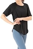 [necker] ヨガウェア レディース トップス 半袖 Tシャツ スポーツウェア 伸縮 ストレッチ 速乾 吸汗 ヨガ ホットヨガ (M, ブラック)