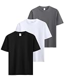 Sukinana 7.7oz tシャツ メンズ 半袖 綿100% 肉厚生地 3/5枚組 透けない 三本針 無地 ヘビーウェイト ティーシャツ 丸首 抗菌防臭 インナーシャツ 吸汗性 複数色選び (JP, アルファベット, M, クラシック3色(ブラック × ホワイト × ダークグレー))