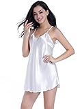 [YiyiLai] スリップ ワンピース レディース ショート丈 インナーウェア キャミソール セクシー ネグリジェ ｖネック ホワイト L