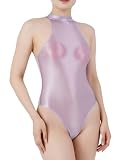 [Maeau] ハイカット 競泳水着 光沢 ワンピース 水着 レディース セクシー コスプレ レオタード ボディコン 速乾 写真撮影 大人 ボディスーツ ストレッチ パープル XL